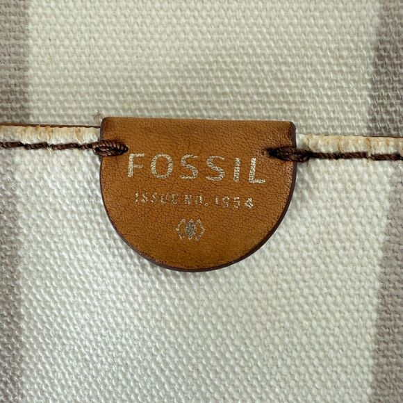 Fossil Sydney Crossbody Purse Bag Taupe And Cream Stripe Zip Closure Handbag - Picture 4 of 12